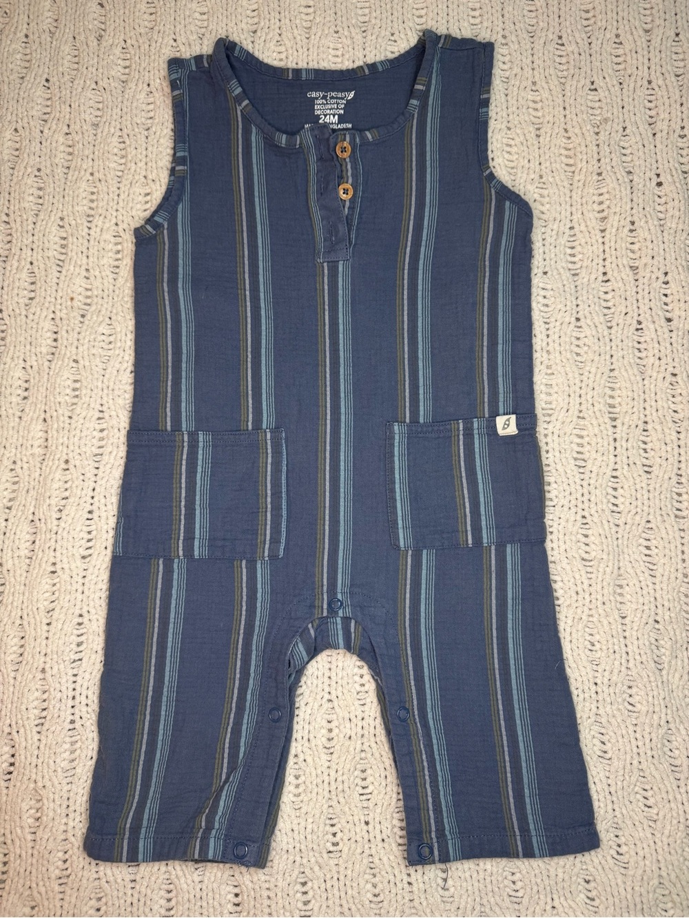 Easy Peasy 24M 100% Cotton Blue Striped Sleeveless Romper for Kids